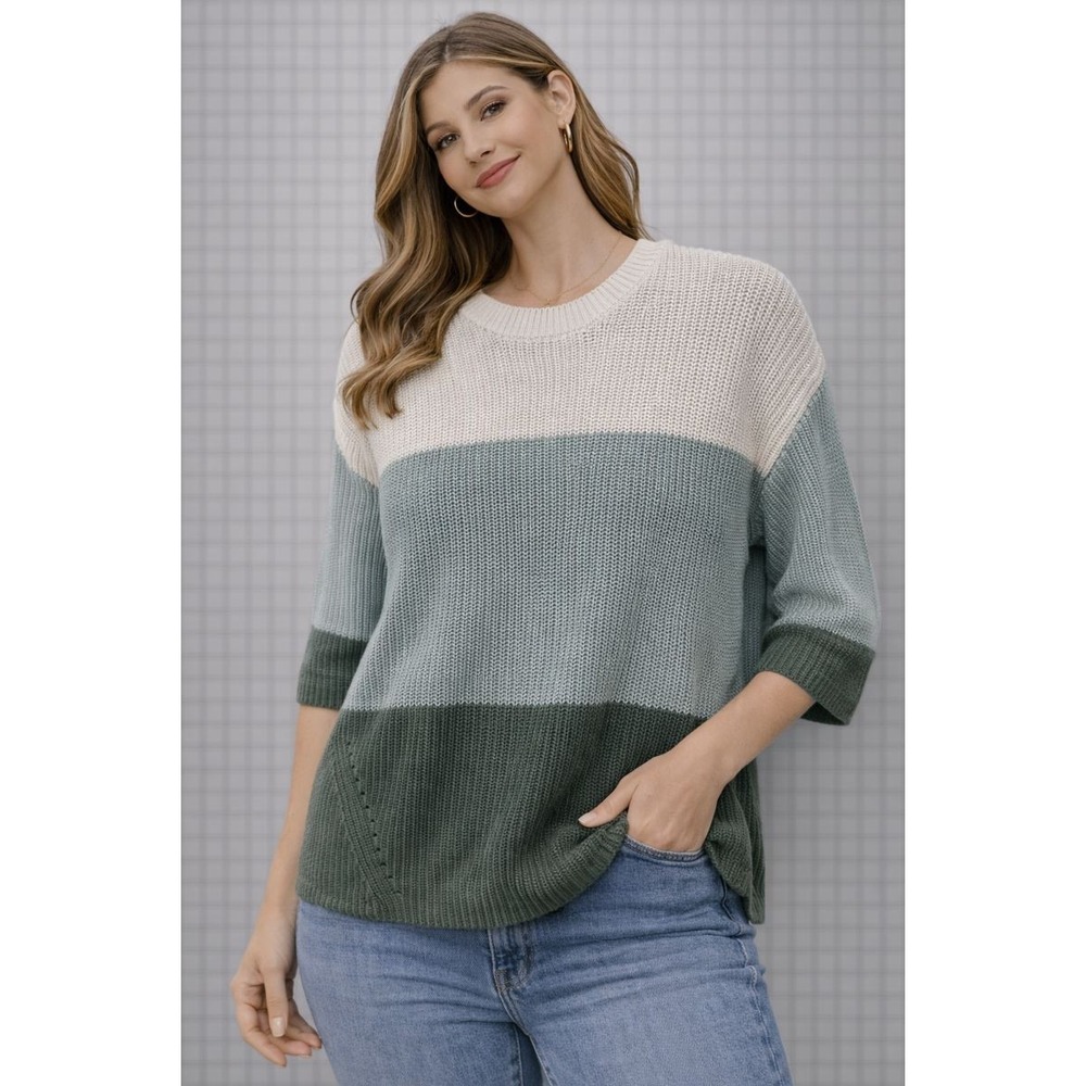 Matty M‎ Colorblock Knit Top Women's Small Short Sleeve Pullover